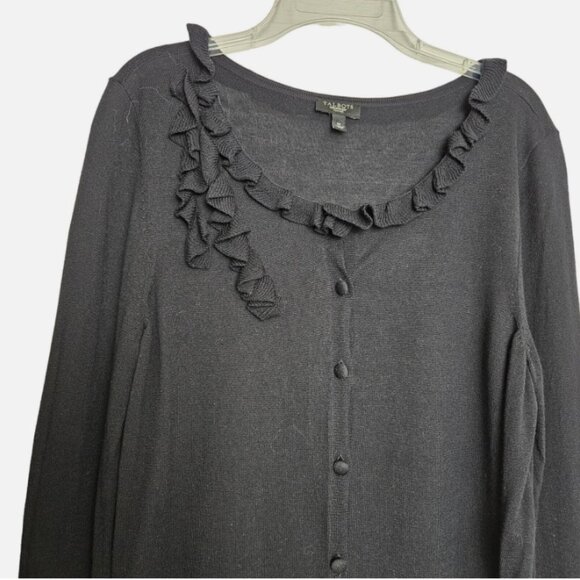 Talbots Women's Black Silk Blend Ruffle Cardigan Sweater Size MP EUC - Picture 3 of 10